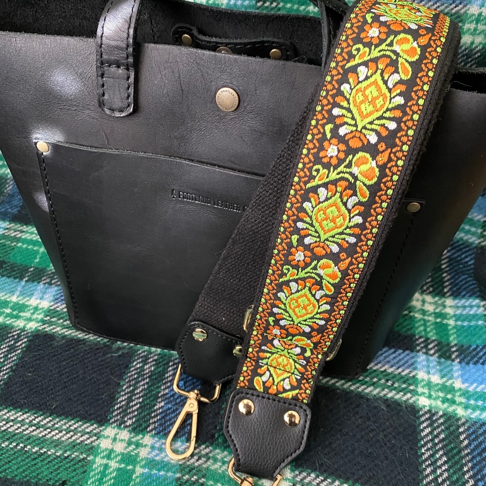 Crossbody Strap w Black Leather and Gold Hardware